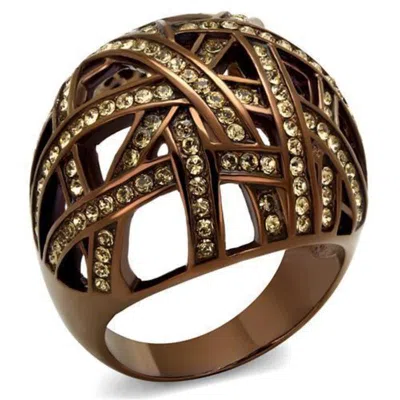 Fashnzfab Ip Coffee Light Stainless Steel Ring With Top Grade Crystal In Citrine Yellow In Multi