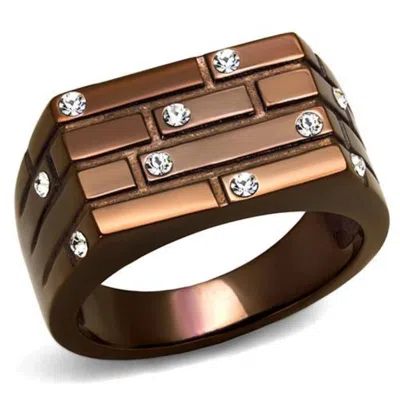 Fashnzfab Ip Coffee Light Stainless Steel Ring With Top Grade Crystal In Clear In Gold