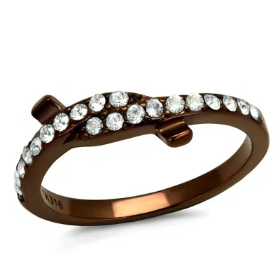 Fashnzfab Ip Coffee Light Stainless Steel Ring With Top Grade Crystal In Clear In Metallic