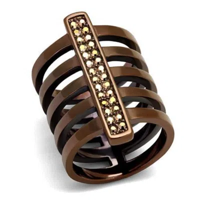Fashnzfab Ip Coffee Light Stainless Steel Ring With Top Grade Crystal In Light Coffee In Brown