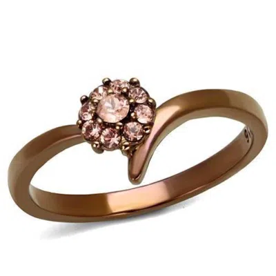 Fashnzfab Ip Coffee Light Stainless Steel Ring With Top Grade Crystal In Light Peach In Brown