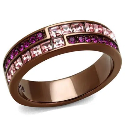 Fashnzfab Ip Coffee Light Stainless Steel Ring With Top Grade Crystal In Multi Color In Neutral