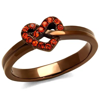 Fashnzfab Ip Coffee Light Stainless Steel Ring With Top Grade Crystal In Orange In Gold
