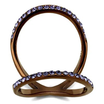 Fashnzfab Ip Coffee Light Stainless Steel Ring With Top Grade Crystal In Tanzanite In Brown