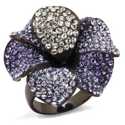 Fashnzfab Ip Dark Brown (ip Coffee) Stainless Steel Ring With Top Grade Crystal In Multi Color