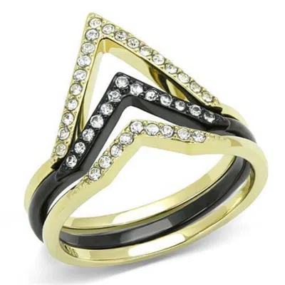 Fashnzfab Ip Gold+ Ip Black (ion Plating) Stainless Steel Ring With Top Grade Crystal In Clear In White