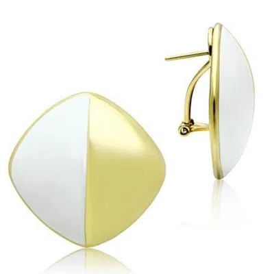 Fashnzfab Ip Gold(ion Plating) Brass Earrings With Epoxy In White In Silver