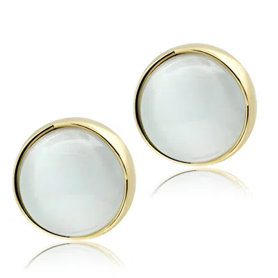 Fashnzfab Ip Gold(ion Plating) Brass Earrings With Synthetic Cat Eye In White In Yellow