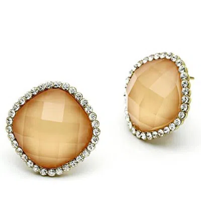 Fashnzfab Ip Gold(ion Plating) Brass Earrings With Synthetic Synthetic Stone In Orange