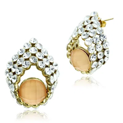 Fashnzfab Ip Gold(ion Plating) Brass Earrings With Synthetic Synthetic Stone In Orange In Silver