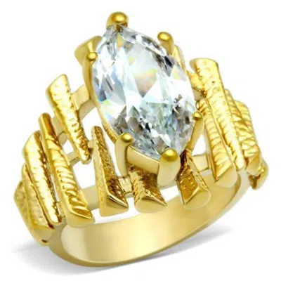 Fashnzfab Ip Gold(ion Plating) Brass Ring With Aaa Grade Cz In Clear