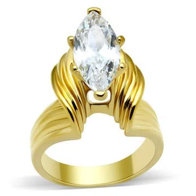 Fashnzfab Ip Gold(ion Plating) Brass Ring With Aaa Grade Cz In Clear