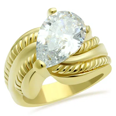 Fashnzfab Ip Gold(ion Plating) Brass Ring With Aaa Grade Cz In Clear In Gray