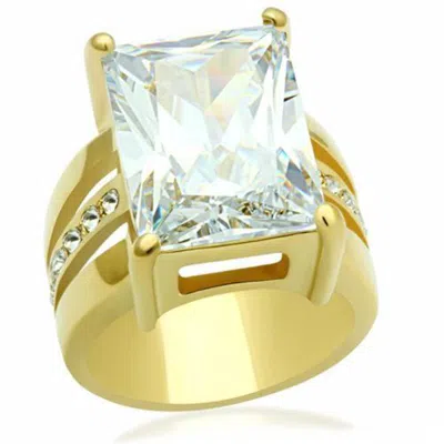 Fashnzfab Ip Gold(ion Plating) Brass Ring With Aaa Grade Cz In Clear In Multi