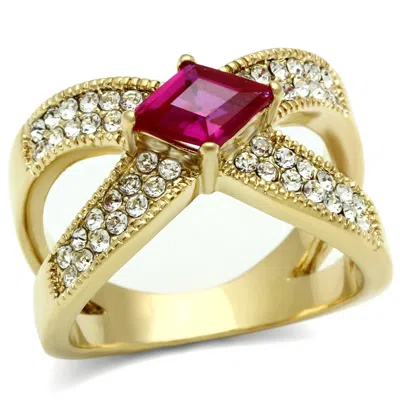 Fashnzfab Ip Gold(ion Plating) Brass Ring With Aaa Grade Cz In Ruby In Multi
