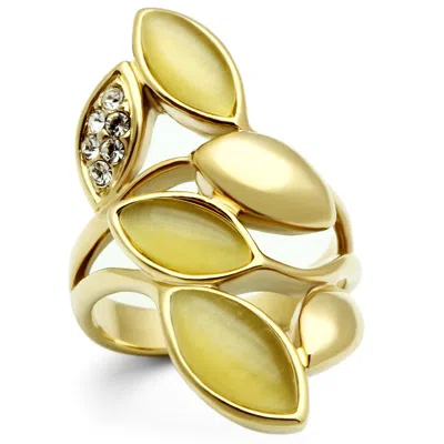 Fashnzfab Ip Gold(ion Plating) Brass Ring With Synthetic Cat Eye In Citrine Yellow In Multi