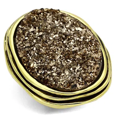 Fashnzfab Ip Gold(ion Plating) Brass Ring With Synthetic Synthetic Stone In Champagne