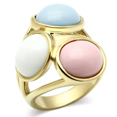 Fashnzfab Ip Gold(ion Plating) Brass Ring With Synthetic Synthetic Stone In Multi Color