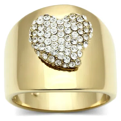 Fashnzfab Ip Gold(ion Plating) Brass Ring With Top Grade Crystal In Clear In Gray