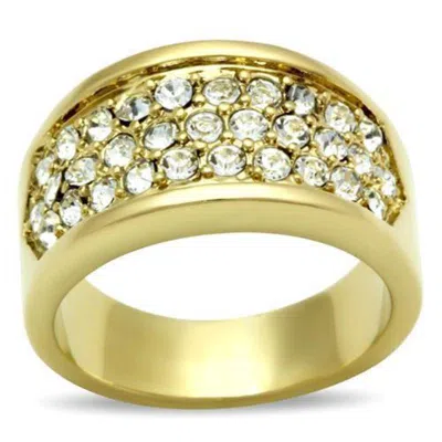 Fashnzfab Ip Gold(ion Plating) Brass Ring With Top Grade Crystal In Clear In Multi