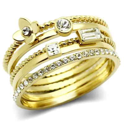 Fashnzfab Ip Gold(ion Plating) Brass Ring With Top Grade Crystal In Clear In Multi