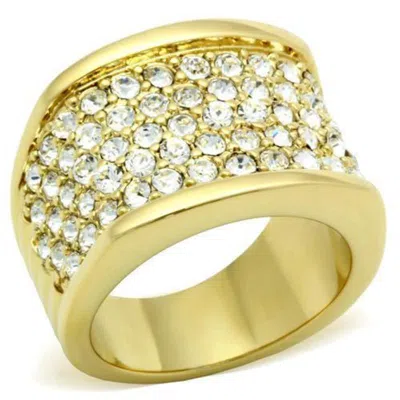 Fashnzfab Ip Gold(ion Plating) Brass Ring With Top Grade Crystal In Clear In Pattern