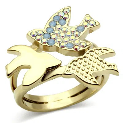 Fashnzfab Ip Gold(ion Plating) Brass Ring With Top Grade Crystal In Multi Color
