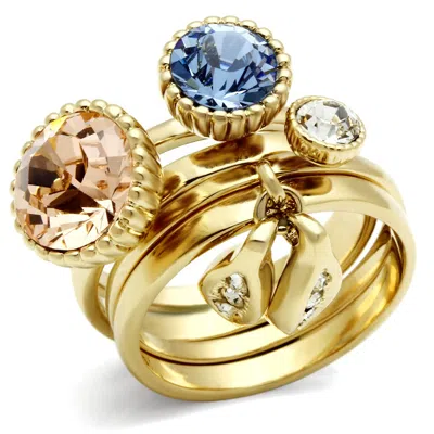 Fashnzfab Ip Gold(ion Plating) Brass Ring With Top Grade Crystal In Multi Color