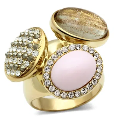 Fashnzfab Ip Gold(ion Plating) Brass Ring With Top Grade Crystal In Multi Color