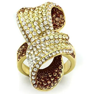 Fashnzfab Ip Gold(ion Plating) Brass Ring With Top Grade Crystal In Multi Color