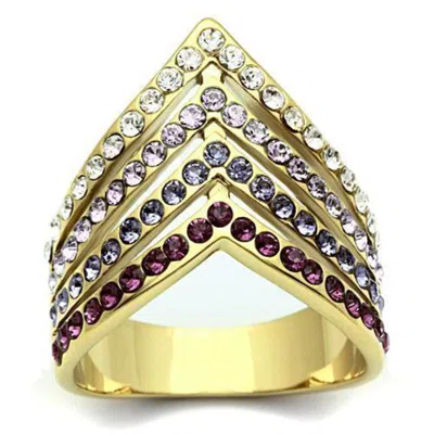 Fashnzfab Ip Gold(ion Plating) Brass Ring With Top Grade Crystal In Multi Color