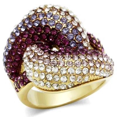 Fashnzfab Ip Gold(ion Plating) Brass Ring With Top Grade Crystal In Multi Color