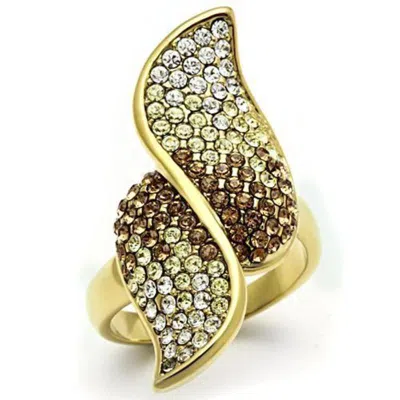 Fashnzfab Ip Gold(ion Plating) Brass Ring With Top Grade Crystal In Multi Color In Green