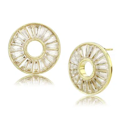 Fashnzfab Ip Gold(ion Plating) Stainless Steel Earrings With Aaa Grade Cz In Clear In Multi