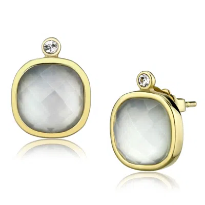 Fashnzfab Ip Gold(ion Plating) Stainless Steel Earrings With Precious Stone Conch In White In Orange