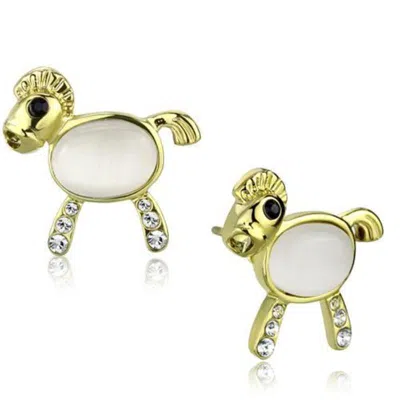 Fashnzfab Ip Gold(ion Plating) Stainless Steel Earrings With Synthetic Cat Eye In White