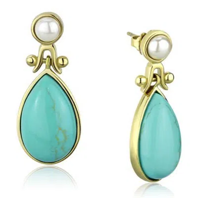 Fashnzfab Ip Gold(ion Plating) Stainless Steel Earrings With Synthetic Turquoise In Turquoise In Green