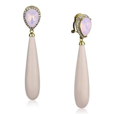 Fashnzfab Ip Gold(ion Plating) Stainless Steel Earrings With Top Grade Crystal In Light Rose In Multi