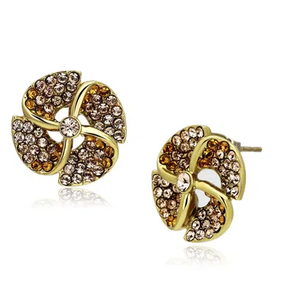Fashnzfab Ip Gold(ion Plating) Stainless Steel Earrings With Top Grade Crystal In Multi Color
