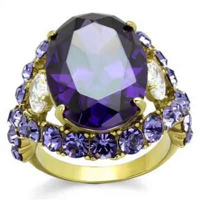 Fashnzfab Ip Gold(ion Plating) Stainless Steel Ring With Aaa Grade Cz In Amethyst In Purple