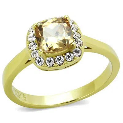 Fashnzfab Ip Gold(ion Plating) Stainless Steel Ring With Aaa Grade Cz In Champagne