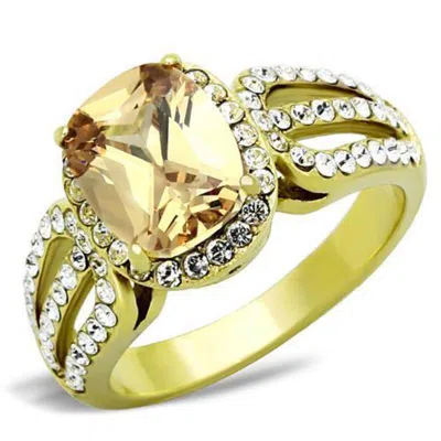 Fashnzfab Ip Gold(ion Plating) Stainless Steel Ring With Aaa Grade Cz In Champagne In Multi