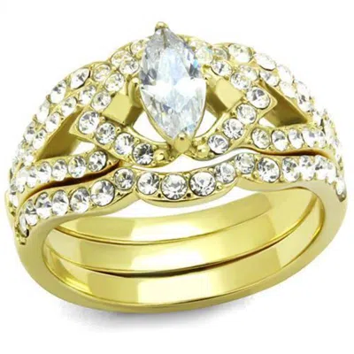 Fashnzfab Ip Gold(ion Plating) Stainless Steel Ring With Aaa Grade Cz In Clear