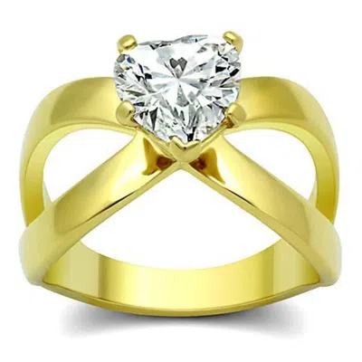 Fashnzfab Ip Gold(ion Plating) Stainless Steel Ring With Aaa Grade Cz In Clear