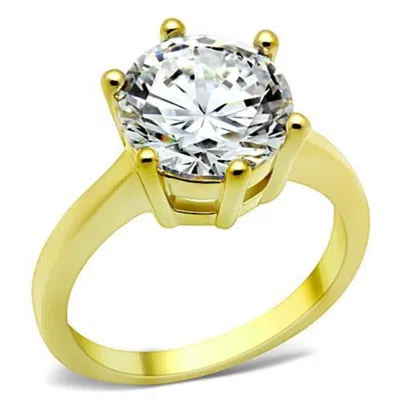Fashnzfab Ip Gold(ion Plating) Stainless Steel Ring With Aaa Grade Cz In Clear