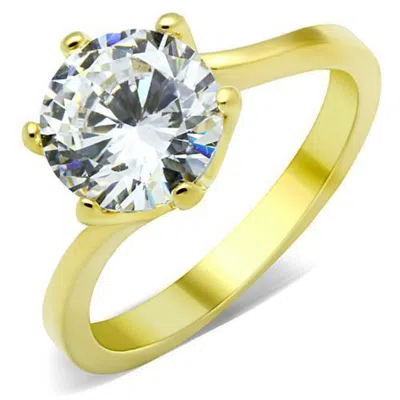 Fashnzfab Ip Gold(ion Plating) Stainless Steel Ring With Aaa Grade Cz In Clear