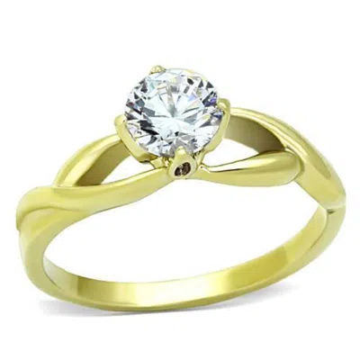 Fashnzfab Ip Gold(ion Plating) Stainless Steel Ring With Aaa Grade Cz In Clear