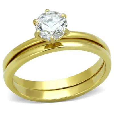 Fashnzfab Ip Gold(ion Plating) Stainless Steel Ring With Aaa Grade Cz In Clear