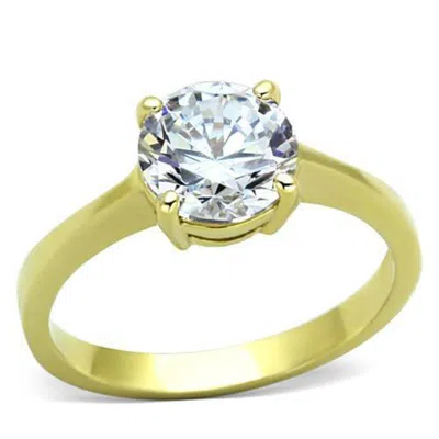Fashnzfab Ip Gold(ion Plating) Stainless Steel Ring With Aaa Grade Cz In Clear