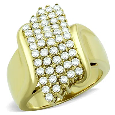 Fashnzfab Ip Gold(ion Plating) Stainless Steel Ring With Aaa Grade Cz In Clear